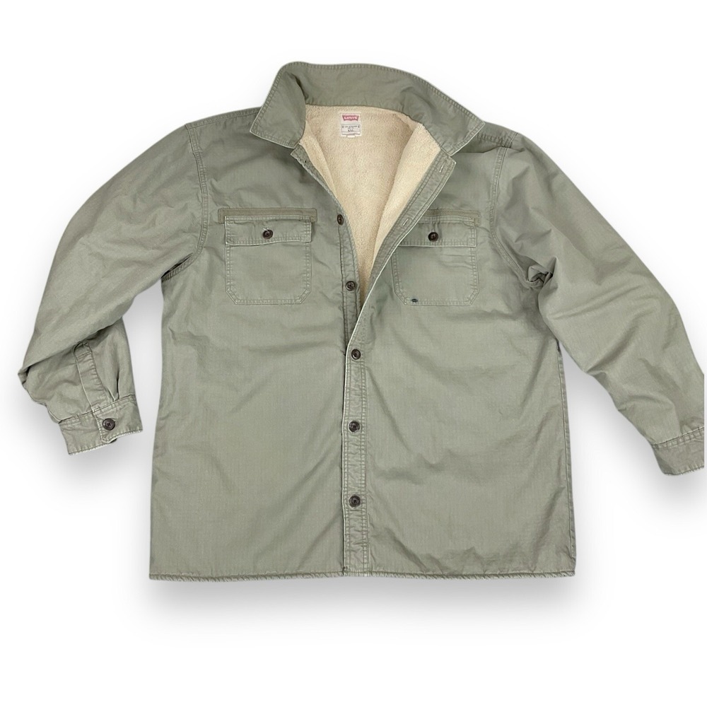 Levis Shacket Mens 2XL Green Sherpa Lined Shirt Button Utility Outdoors Chore